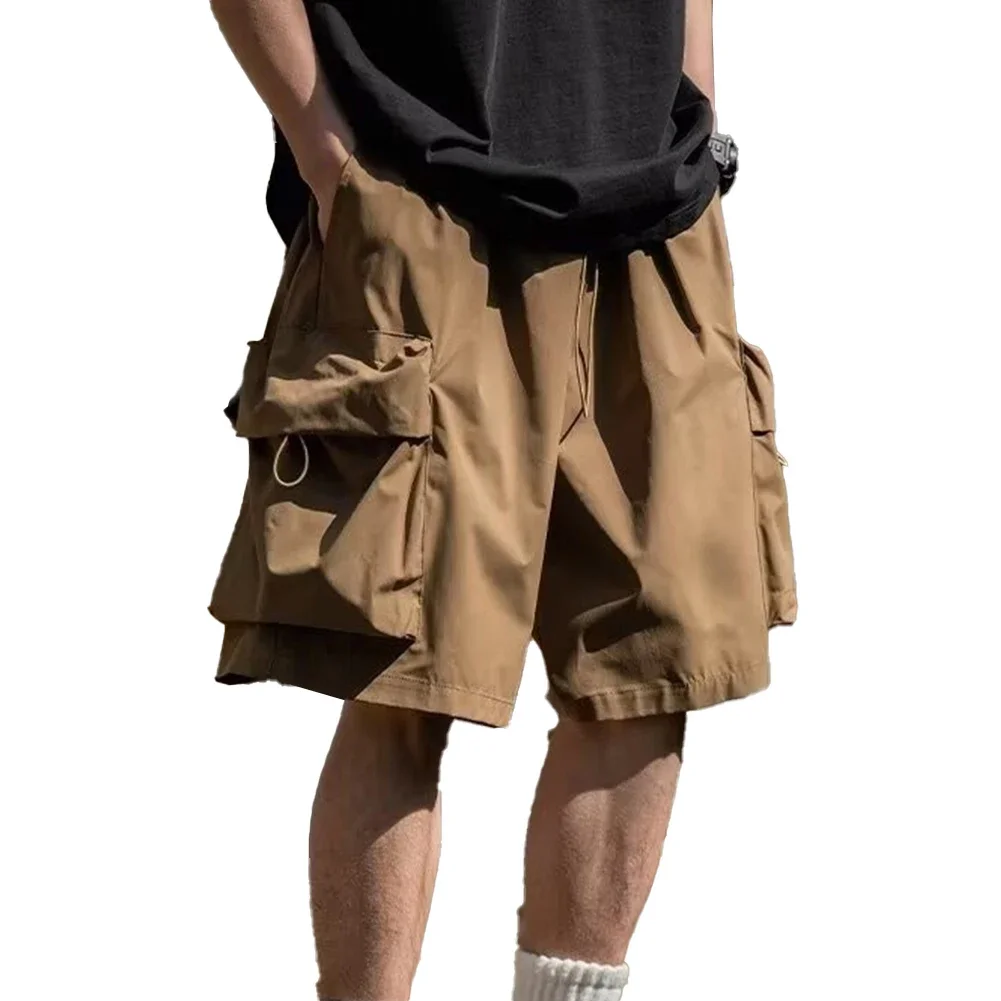 

Men Shorts Summer Outdoor Glossy Cool Feeling Quick Dry Wide Leg Pants Functional Wind Large Pockets Trendy Men Workwear Shorts