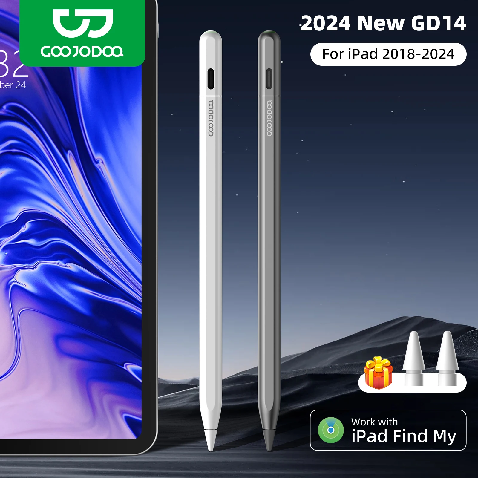 Rysik GOOJODOQ GD14 do Apple Pencil z iPadem Znajdź moją i niestandardowymi klawiszami do iPada Air6/5/4 iPad Pro 11 2018-2024 pro 13