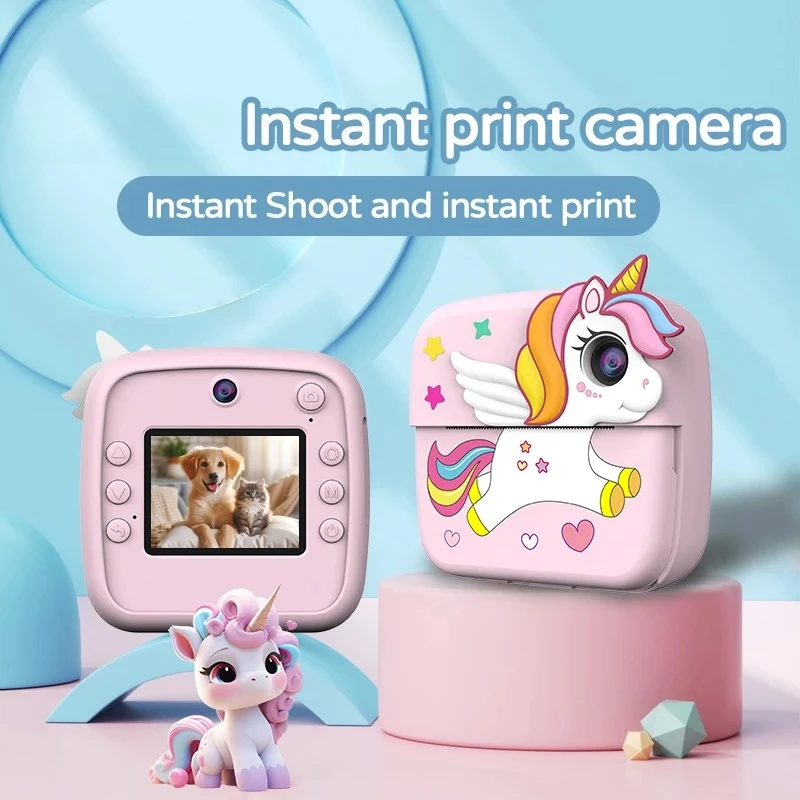 Crianças foto câmera impressora com jogo bonito rosa mini vídeo digital criança câmera de impressão instantânea crianças meninas meninos presente aniversário