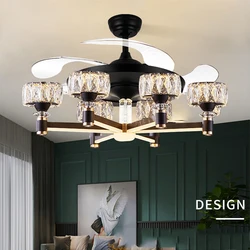 Nordic Invisible Fan Lamp European Entry Lux Living Room Crystal Chandelier Frequency Conversion Bedroom Dining Room