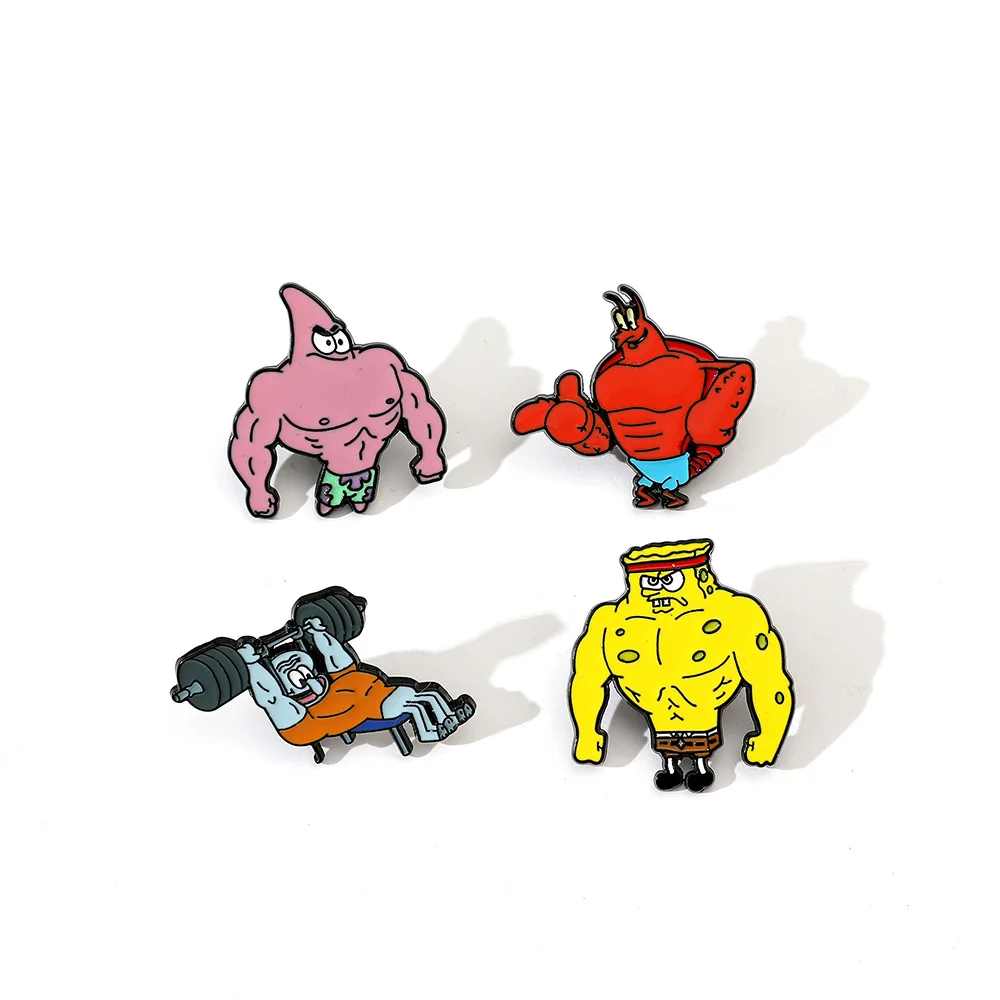 

1 Set Creative Personality Funny Fitness Expert SpongeBob SquarePants Octopus Brother Muscle Pie Big Star Alloy Drip Oil Brooch