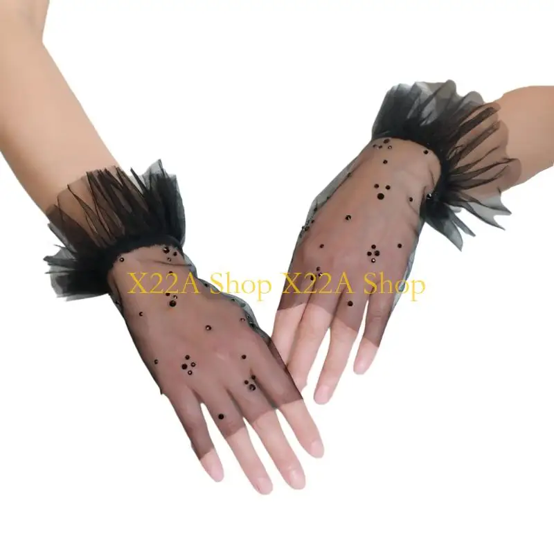 Unique Dancing Party Gloves Rhinestones Gloves Fingerless Cuffs Gloves for Formal Event