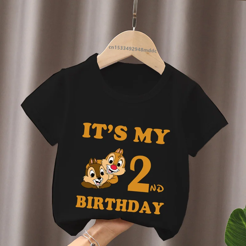 It's My 1 2 3 4 5 6 7 8 9 Years Birthday Boys Girls T shirt Chip and Dale Cute Squirrel Print Kids Clothes Baby Children T-Shirt