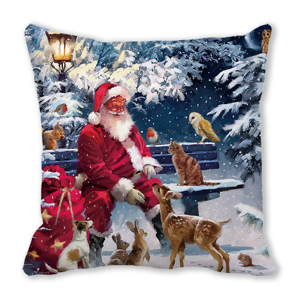 

Moda New Year Christmas Pillowcase Decorations for Home Snow Scene Santa Cushion Cover
