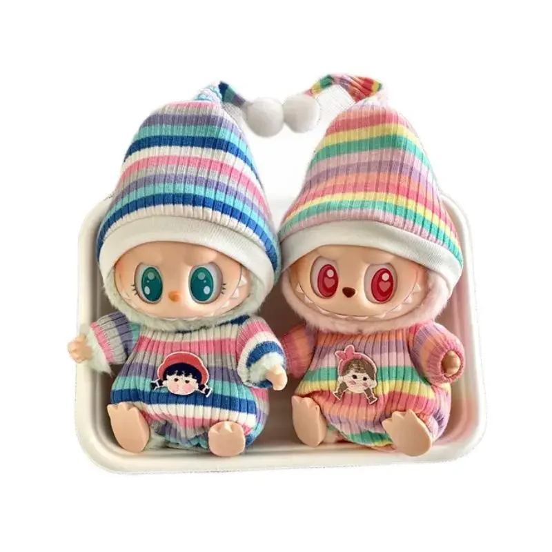 17cm Mini Plush Doll\'S Clothes Outfit Accessories For Korea Kpop Labubu Idol Sitting Party V1 V2 Autumn onesie hat set Clothing