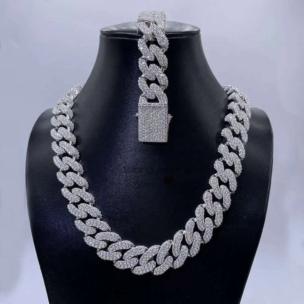 23mm Hip Hop White Gold Plated Sterling Silver 925 Iced Out Moissanite Diamond Miami Cuban Chain