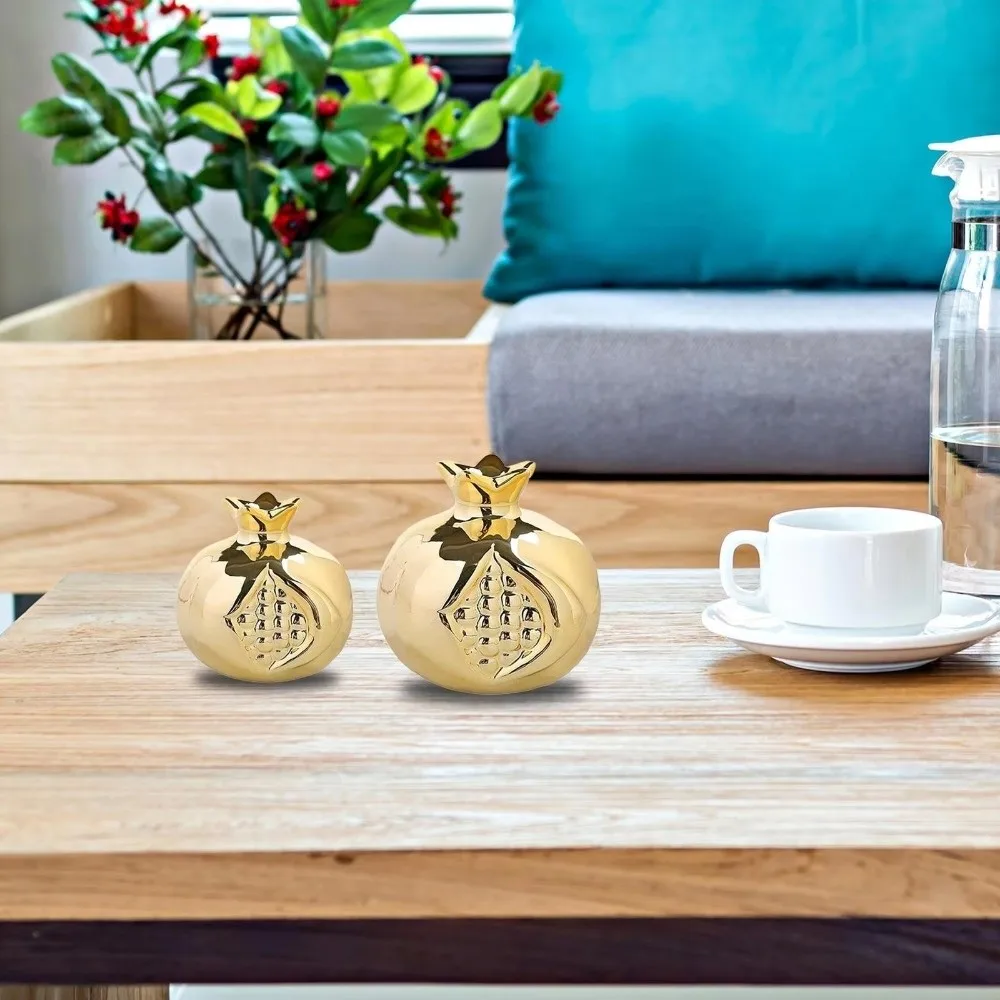 Gold Ceramic Pomegranate Statue Ceramic Sturdy Pomegranate Sculpture Smooth Surface Tabletop Art Decoration For Home Decoration