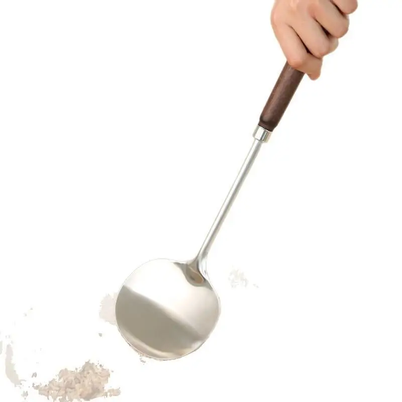 Stainless Steel Cooking Utensil Heat Resistant Natural Wooden Handle Rust Proof Cookware for Home Kitchen Grilling Frying
