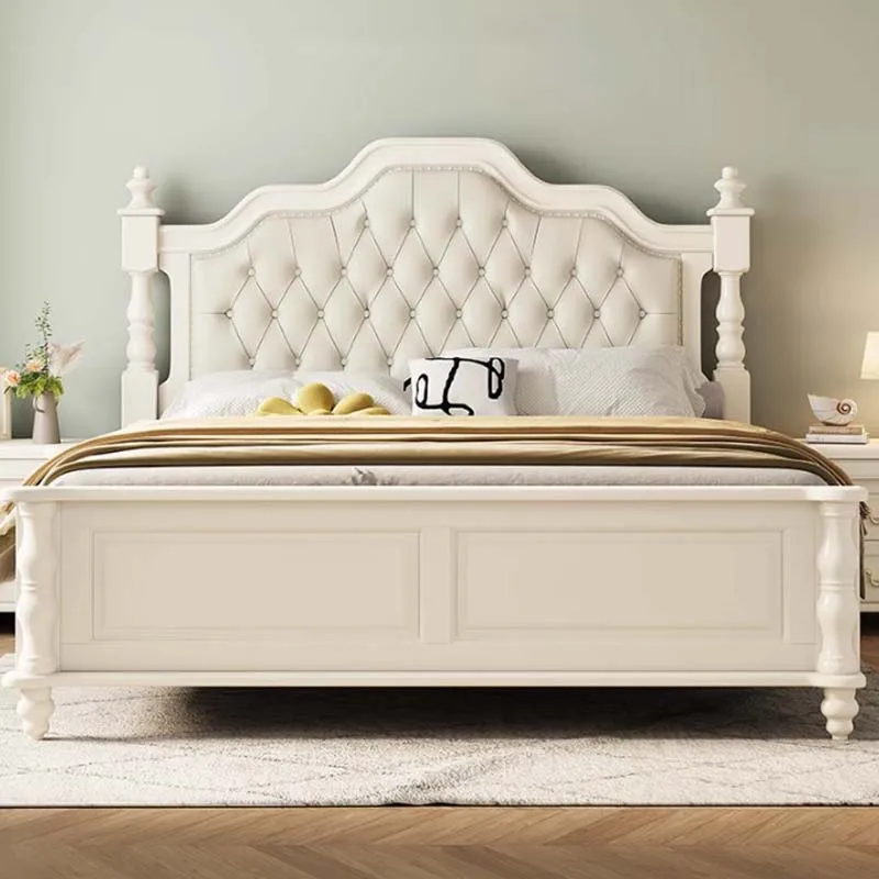 American White Double Bed Simple European Style Wood Bedroom Frame Queen Bed Comferter Modern Letto Matrimoniale Furniture Home