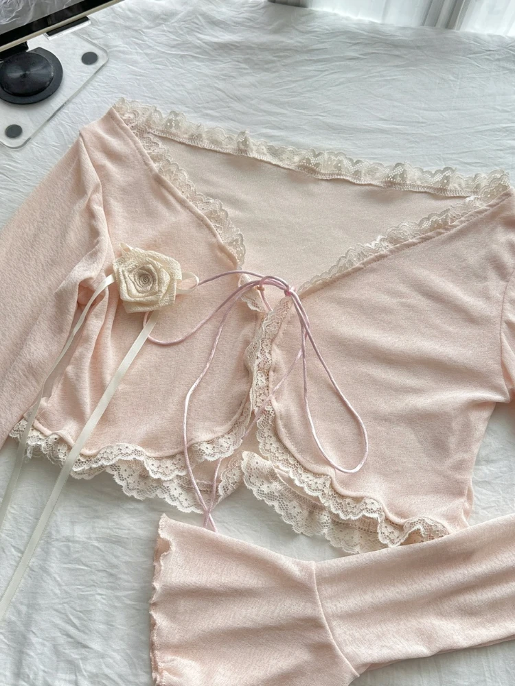 2025 Japanese Cute Pink Sweet 3 Piece Set Women Lace Smock+Slip Halter Vest+Elastic Waist Cake Skirt Casual Original Design Suit