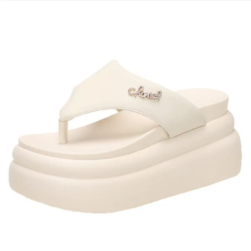 

Women Clip Toe Chunky Platform Slippers for Summer 9CM Wedge Heels Flip Flops Woman Black Slip-On Thick Bottom Sandals Laides
