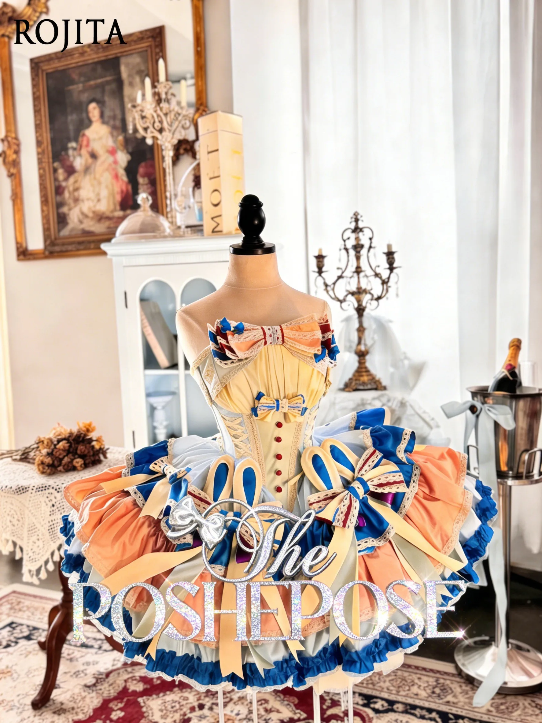 Lolita Corset Dress Off Shoulder Fishbone Waist Multi-color Ruffle Mini Skirt Bow Decor Vintage Tea Party Princess Dress