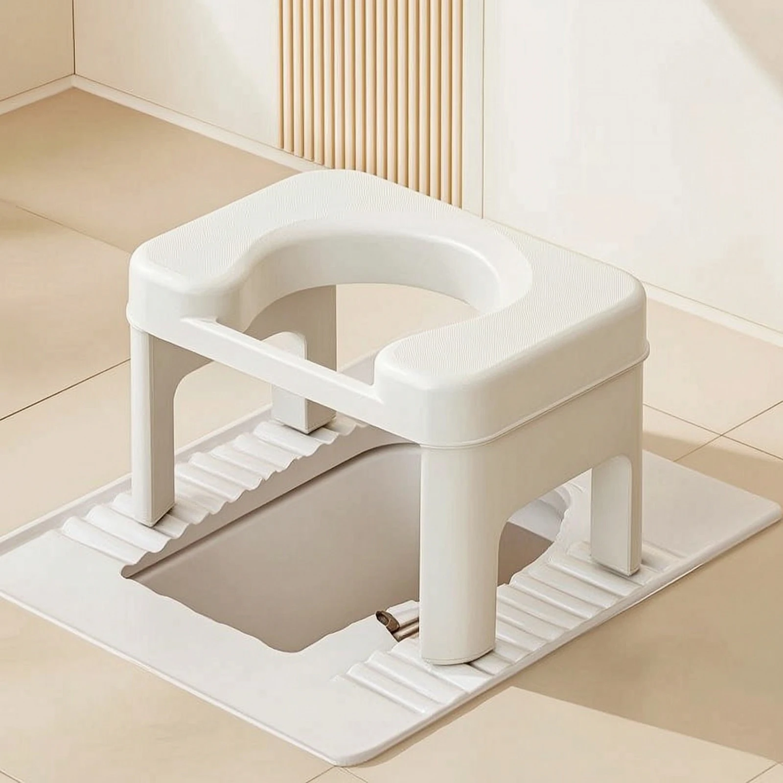 Squat Toilet Conversion Stool Stable Toilet Seat Stool with Cutout Furniture Safe Long-Lasting for Elderly, Bathroom