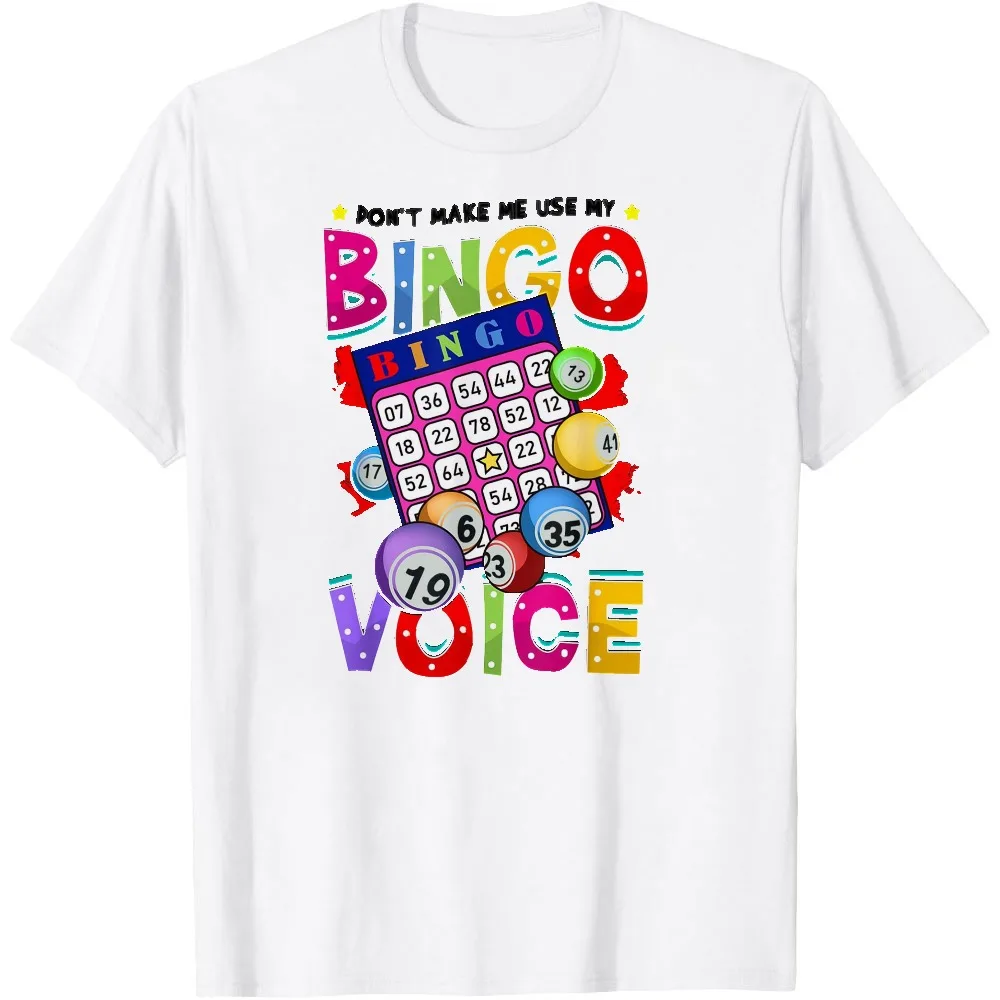 Bingo Dabber Fan Graphic Tee Don't Make Me Use My Bingo Voice Splash Ink Card Full Number Bingo Balls Summer White Tops