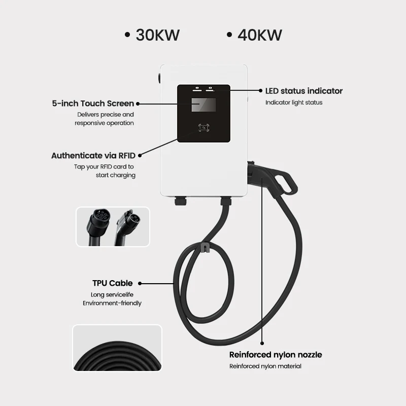 Manufacturers Sale DC 30kW Wall-mounted Cable EV Charging Station OCPP1.6J Smart GBT Fast Electric Car Station