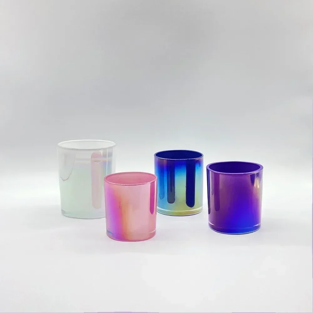 Small group colorful spray painted candle cups, illusory gloss glass candle holders, empty cups, dazzling DIY containers