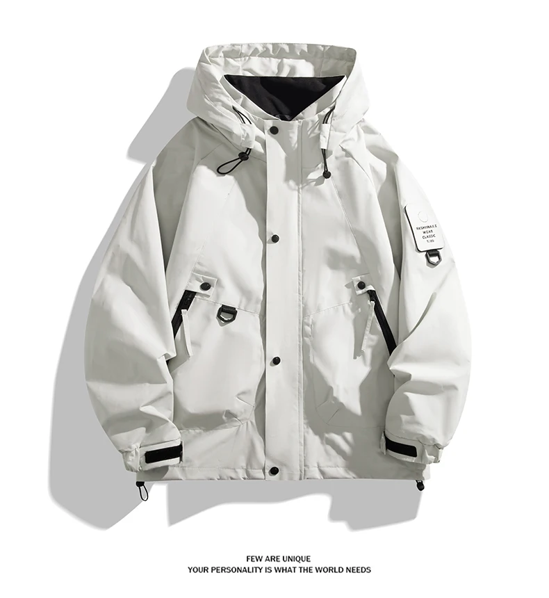 Unisex Outdoor-Kapuzenjacke im Bergstil, winddicht und wasserabweisend, modische Oberbekleidung zum Wandern und Radfahren – Detail 14