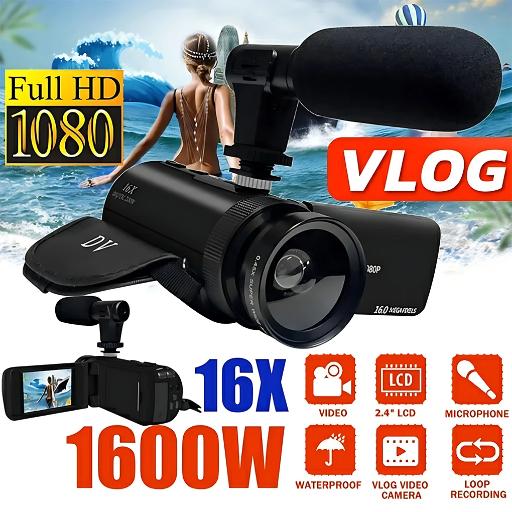 

Compact And Lightweight Vlog Camcorder With Waterproof High-resolution Image ABS Image Stabilization Black UK Plug