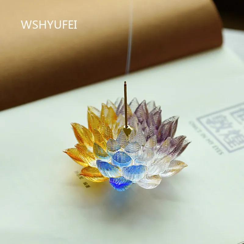 

Стеклянная подставка для благовоний в форме лотоса для дома и кабинета, декоративное изделие ручной работы из стекла