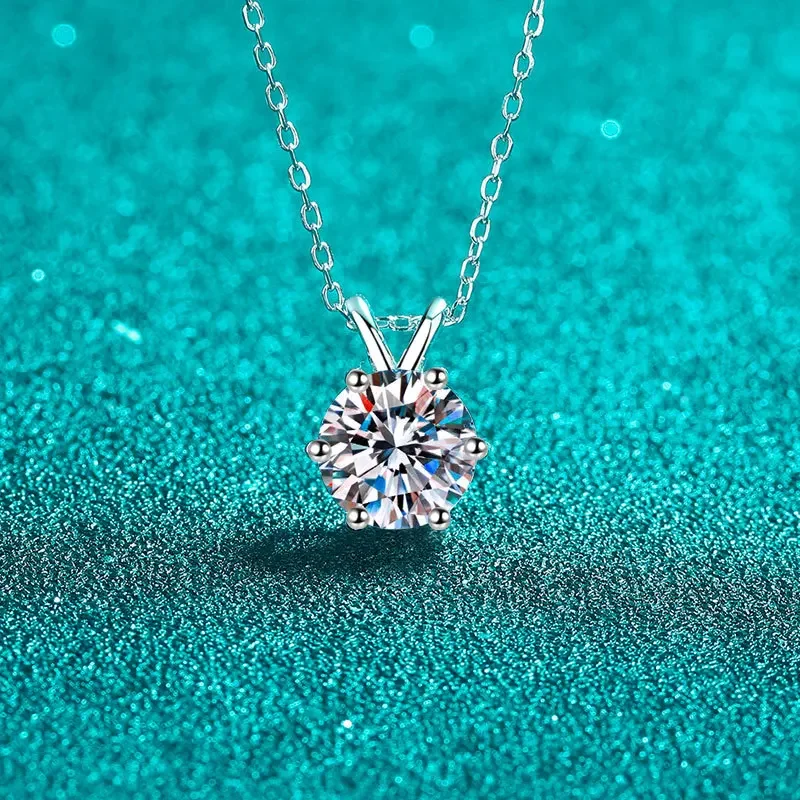 1-3CT Solitaire Moissanite Lab Diamond Necklace for Women Classic 6 Claws Sparkling Pendant 100% 925 Sterling Silver GRA