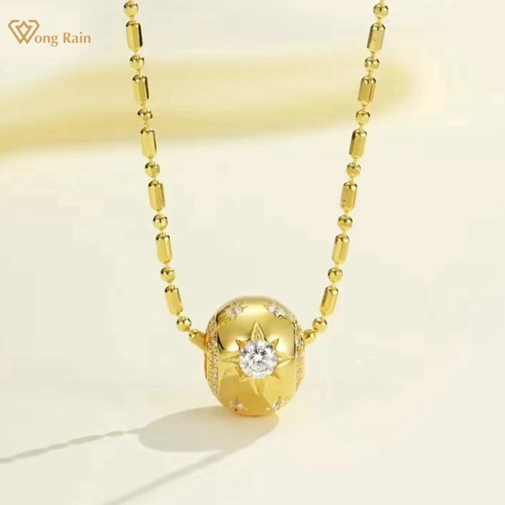 

Wong Rain 18K Gold Plated 925 Sterling Silver Sparkling Lab Sapphire High Carbon Diamond Gemstone Pendant Necklace Fine Jewelry