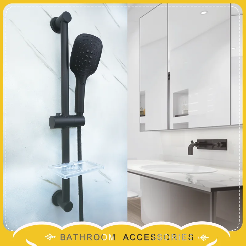

Stainless Steel Slider Bar Rod ABS Hand Shower With Bracket Can Be Rotated 360 Degrees and Liftable 1.5M Hose Sets Matte Black