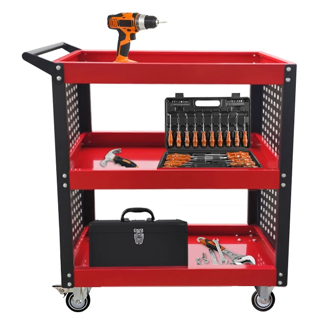 a for  3-Tier Heavy Duty Industrial Multi-Purpose Iron Cabinet  Rolling Storage Trolley