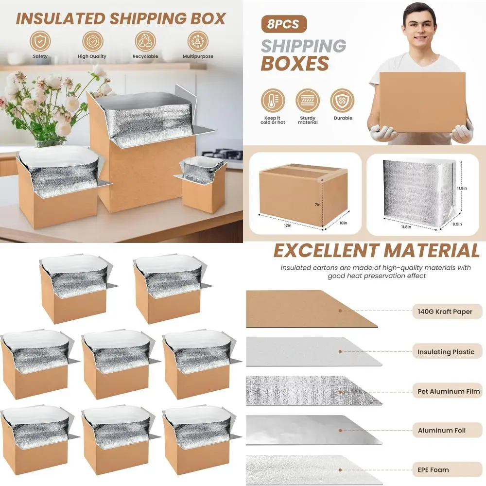 

Термоизолированные транспортные коробки 12x10x7 дюймов с маслостойким покрытием, упаковка из 8 штук