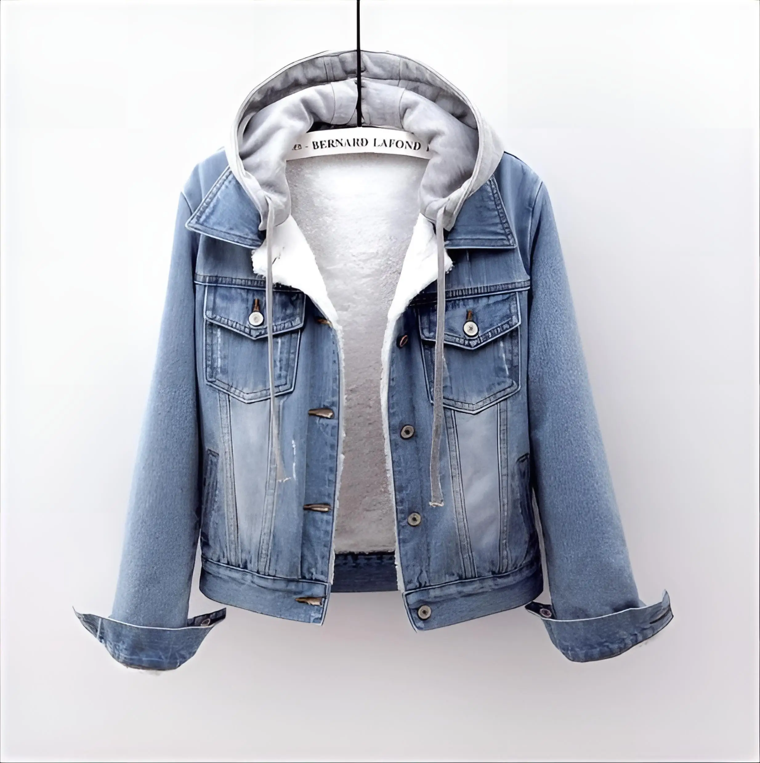 

Denim Coat Good Quality Fur Plush Womens Fall Regular-Fit Sashes Streetwears Urban Comfort Standneck Buttoned Patchwork Quilted