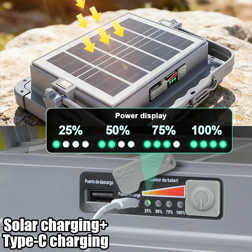 Portable Solar Lantern LED Tent Light Rechargeable Lantern Emergency Night Market Light Outdoor Camping Bulb Lamp Searchlight