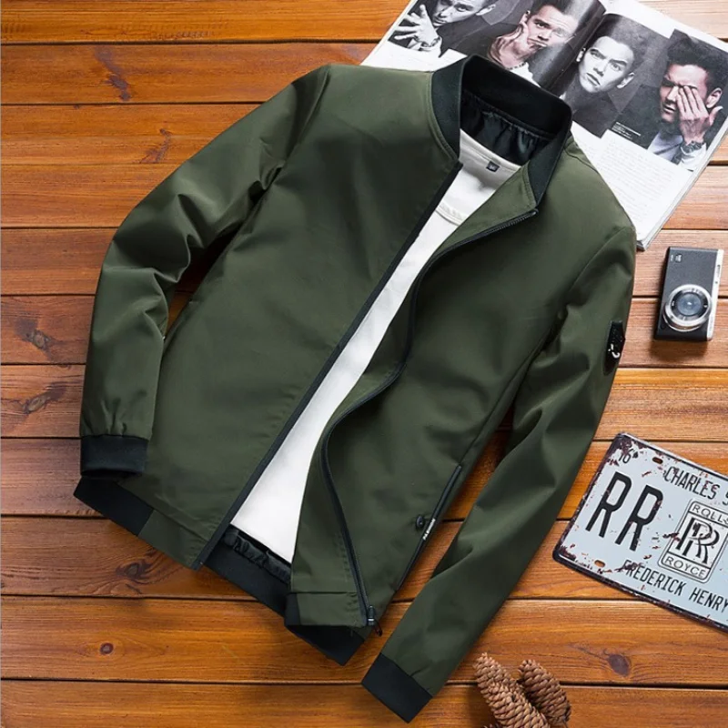 

European and American Spring and Autumn New Men's Pilot Jacket Solid Color Long Sleeve Casual Fashionable Slim Fit Jacket
