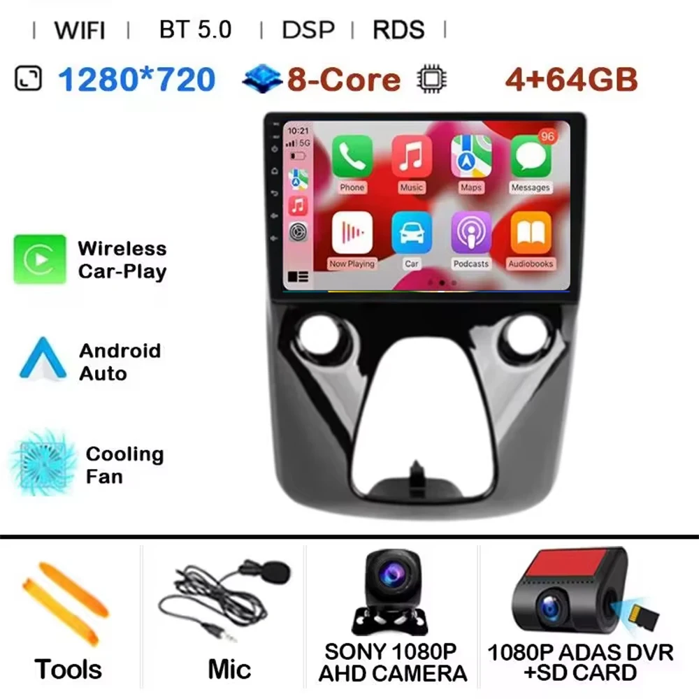 Android 15 CarPlay Auto autoradio voor Toyota Aygo, Peugeot 108, Citroën C1 2014~2021 Multimedia Videospeler GPS Navigatie