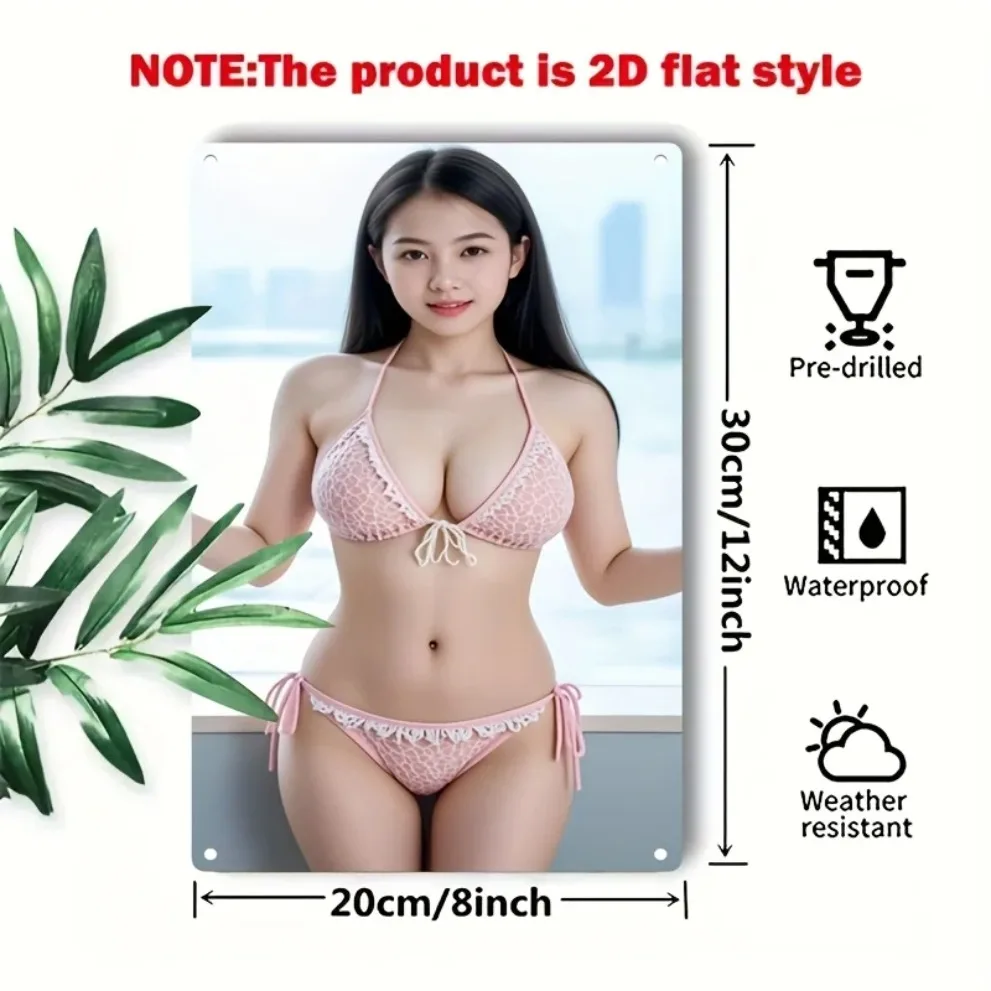 2D Pink Lace Bikini Metal Wall Art, Funny Home Bar Cafe Decor, Christmas Gift