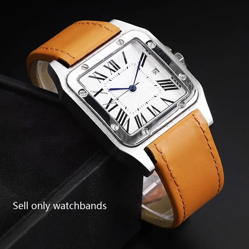 20 مللي متر 23 مللي متر سانتوس 100 حزام ساعة جلد ل كارتييه سانتوس 100 W20073X8 W2020005 حزام 18 مللي متر مشبك معدني قابل للطي سوار رجالي