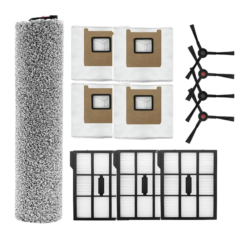 Sac à poussière filtre brosse latérale rouleau brosse 12 pièces pièces de rechange pour Eufy E25 Omni/E28 Omni Robot aspirateurs Cleaner-A77G