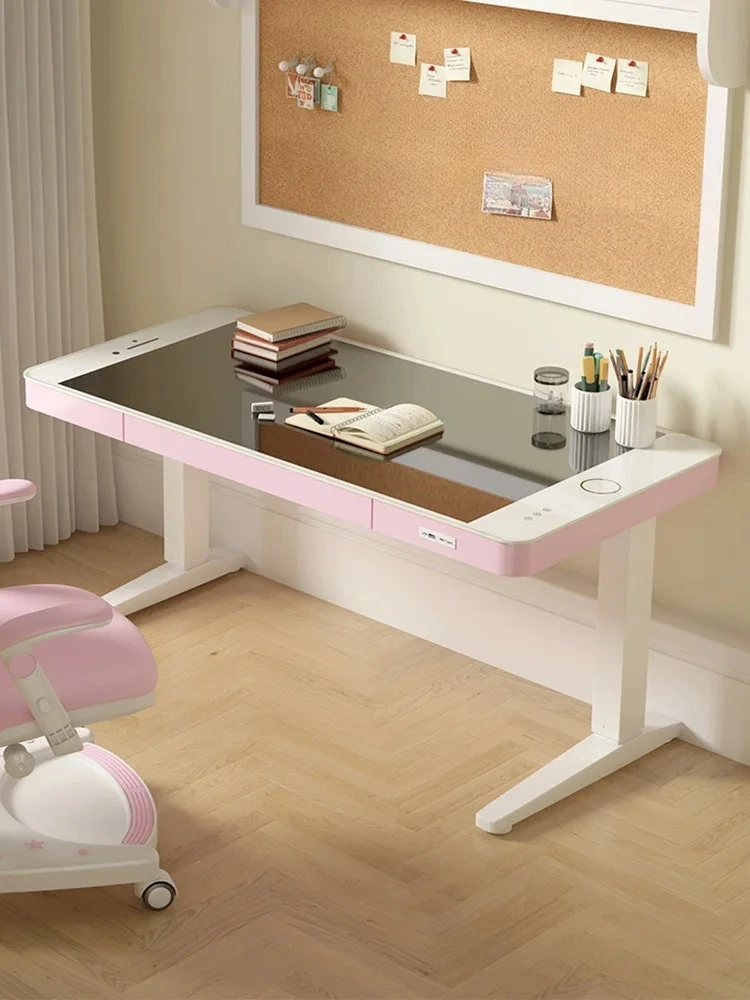 HGChildren's electric study table Household writing table Electric lifting table Tempered glass smart desk