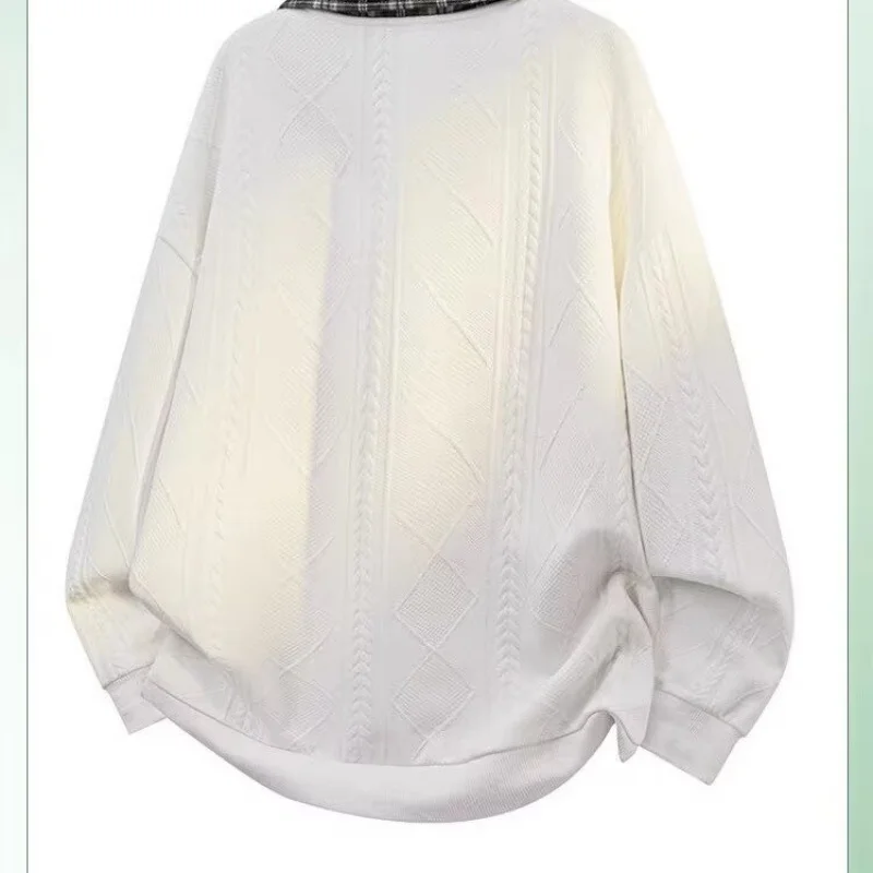 

Minimally checkered fake two-piece polo collar sweatshirt for men, trendy long sleeved base shirt, hooded top