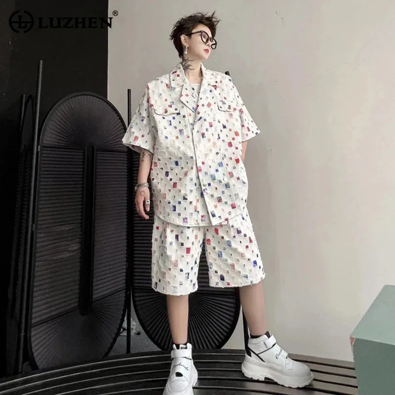 

LUZHEN Short Men Printed Fashion Colorful 2025 Stylish Sleeve Shirt Shorts Pants Two-piece Sets High Street Loose Clothes JY2502