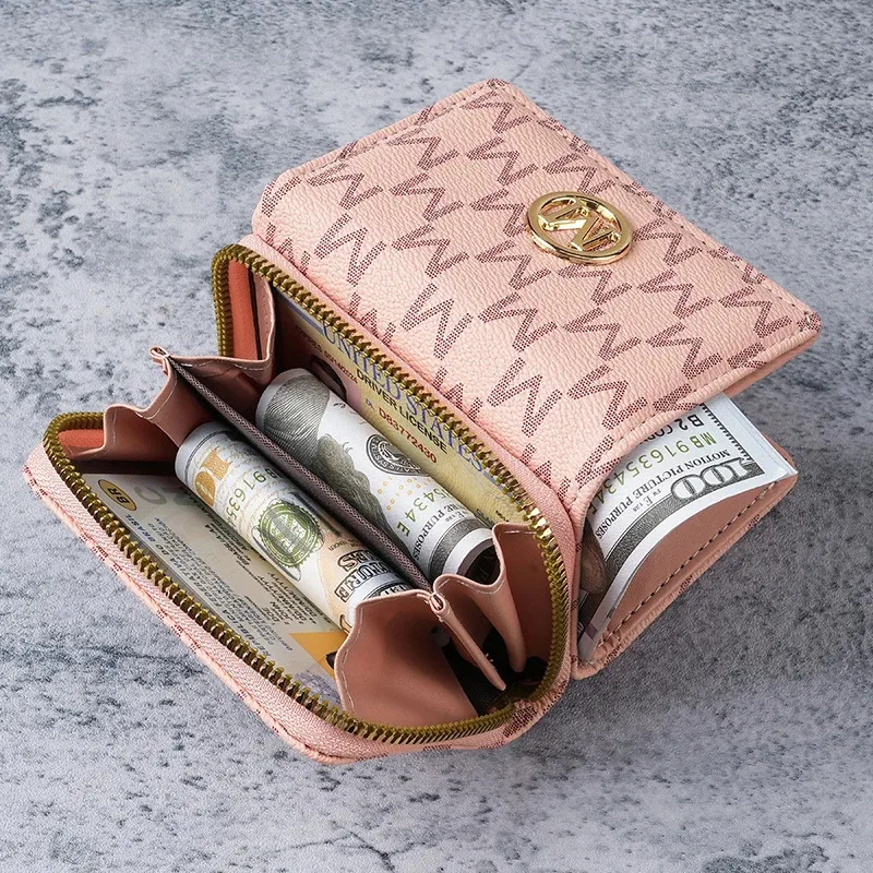 New style women's wallet, short, European and American PU high-end coin purse, printed, multi-card slots, small wallet, money cl image 4