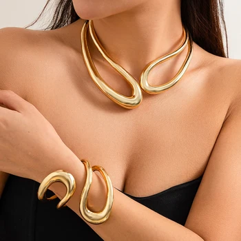 Übertriebene Heavy Metal Big Open Torques Choker Halskette für Damen Goth Verstellbare klobige Kette Grunge Schmuck Steampunk Herren Neu