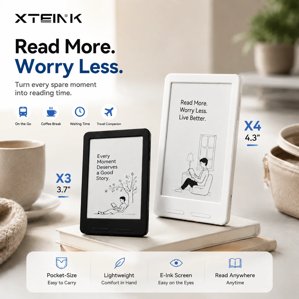 XTEINK X4Pro E-book X3 Reader Portable 3.7inch Screen Ultra Thin Electronic Paper Ink Screen E-Reader 16G Memory High Resolution