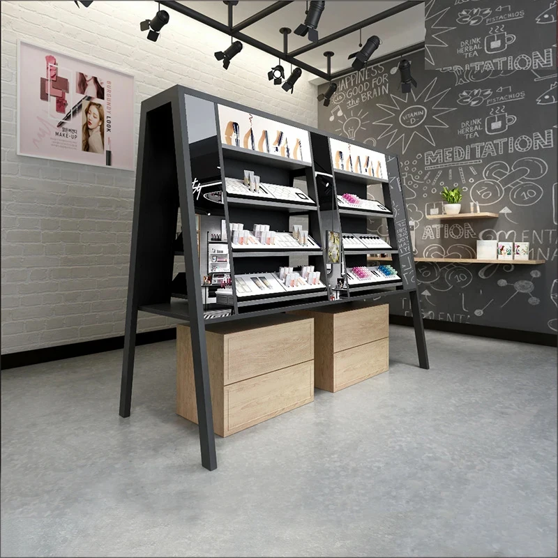 custom.Modern Wooden Cosmetics Display Cabinet Fashionable Makeup Cabinet Lipstick Experience Table Whole