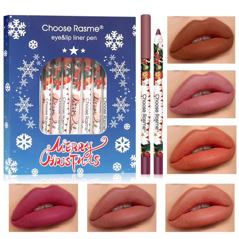 12-teiliges mattes Lipliner-Weihnachtsset, Lippenstiftstift, langlebig, antihaftbeschichtet, nackte Töne, Lippenstift, Weihnachtskosmetik, Schönheitsgeschenk