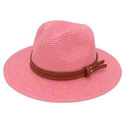 Summer Straw Sun Hat Panama Hats Grass Knitted Gift Hat Breathable Leisure Jazz Hat European American Style Straw Hat Beach Caps