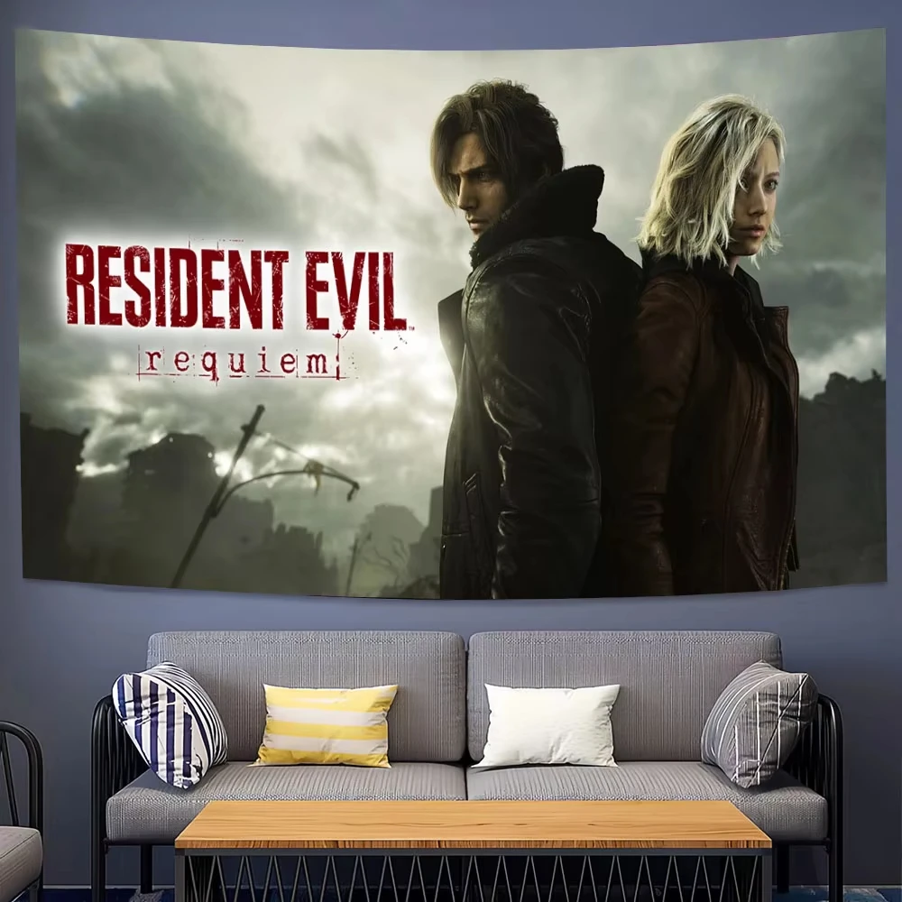 1pc R-Resident E-Evil Leon Kennedys Tapestry Wall Hanging Decor for Bedroom Dorm Party Aesthetic Wall Art Great Gift For Friend