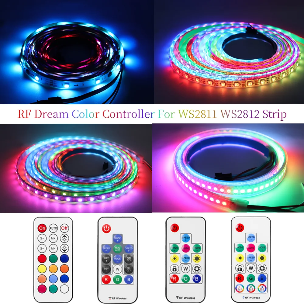 Imagem -05 - Pixel Remoto Led Strip Light Controller Faça Você Mesmo Música Bloqueio Remoto Mini Rf14 17 21 Chaves Dc524v 10 20 Pcs Ws2811 Ws2812b