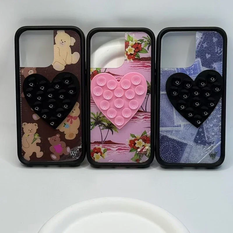 

Pink Black Silicone Universal Heart Sucker Phone Holder