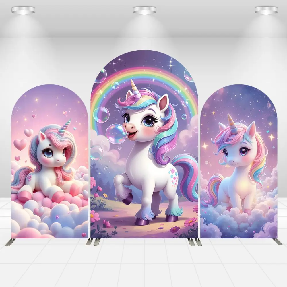 Single Side Rainbow Unicorn Birthday Party Baby Shower Covers Chiara Arch Background Decor Backdrop Photobooth
