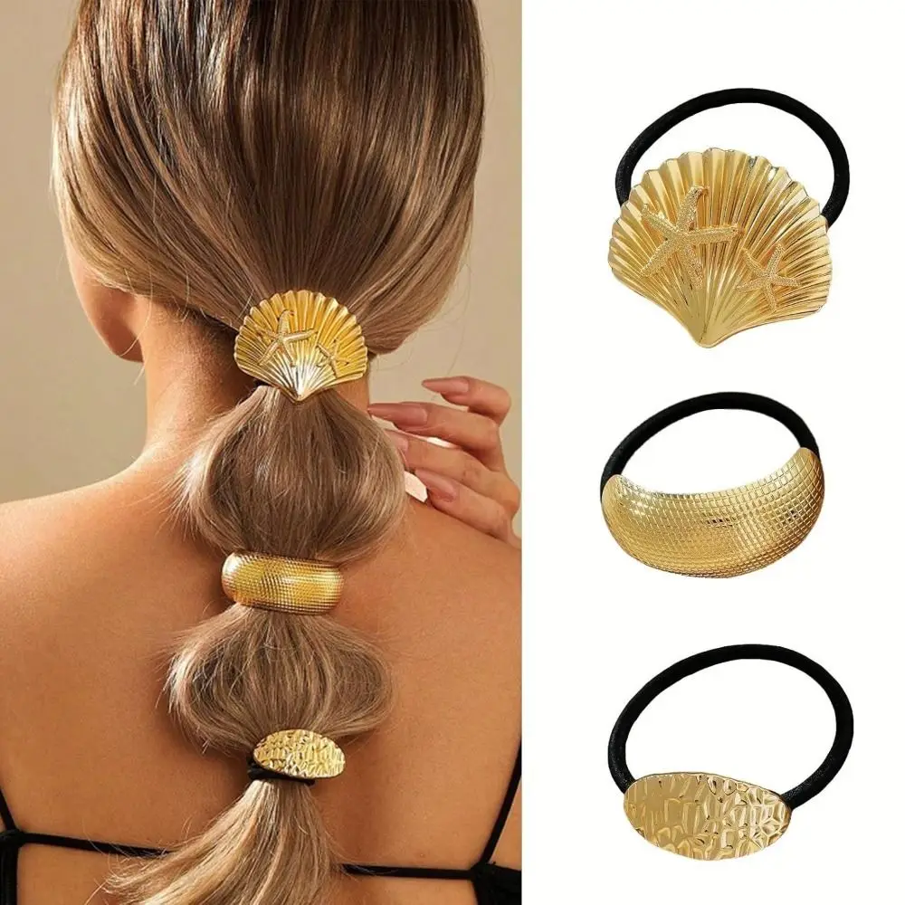 غير النظامية شكل المعادن الشعر الكفة الذهبي اللون الفضة معدن مطاطا رباط شعر سحر هندسي مطاطا ذيل حصان حامل الفتيات #4