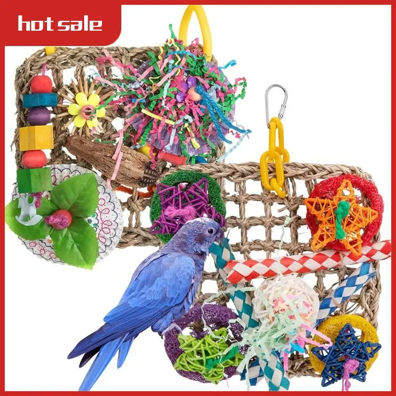 Bird Toys Parrot Toys Set Of 2 Seagrass Woven Suspension Cushions, For African Grey Parrots